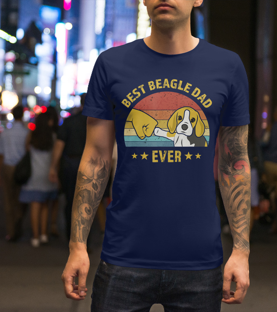 Best Beagle Dad Ever Retro Puppy Lover Fist Bump Stars T-Shirt