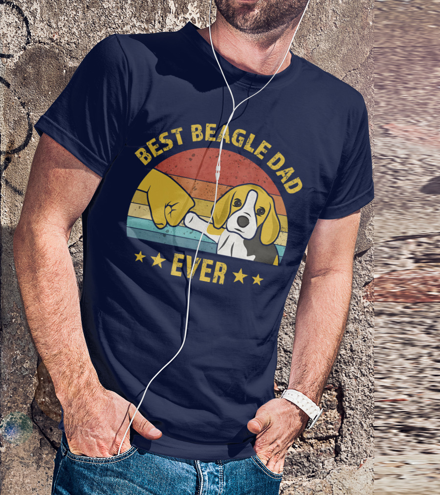 Best Beagle Dad Ever Retro Puppy Lover Fist Bump Stars T-Shirt