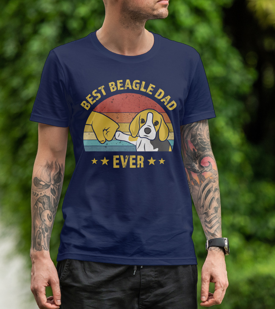 Best Beagle Dad Ever Retro Puppy Lover Fist Bump Stars T-Shirt