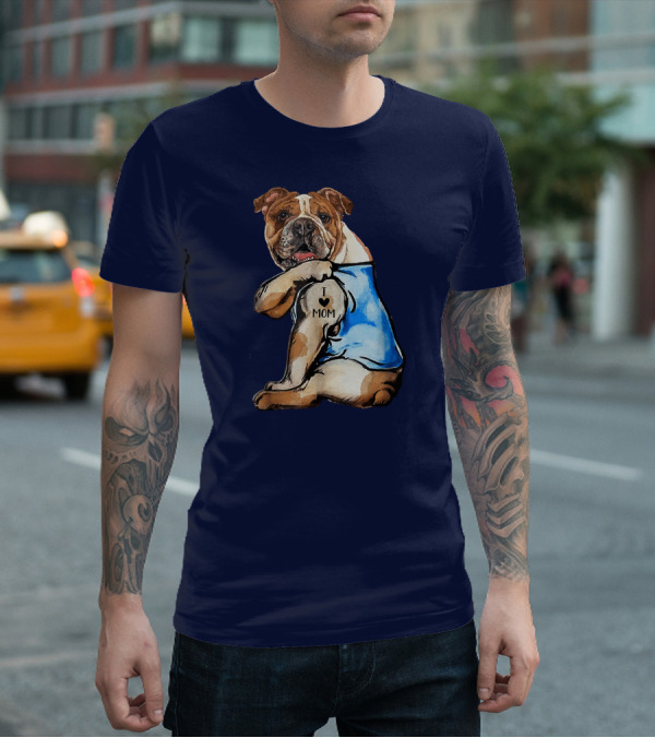 Women English Bulldog Dog Tattoo I Love Mom Trending Ideas T-Shirt