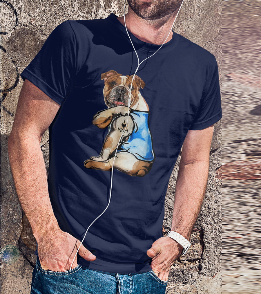 Women English Bulldog Dog Tattoo I Love Mom Trending Ideas T-Shirt