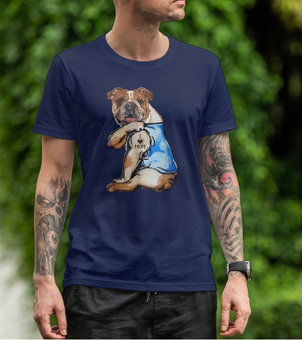 Women English Bulldog Dog Tattoo I Love Mom Trending Ideas T-Shirt