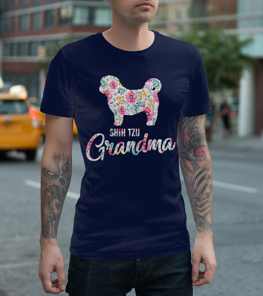 Shih Tzu Grandma Floral Dog T-Shirt