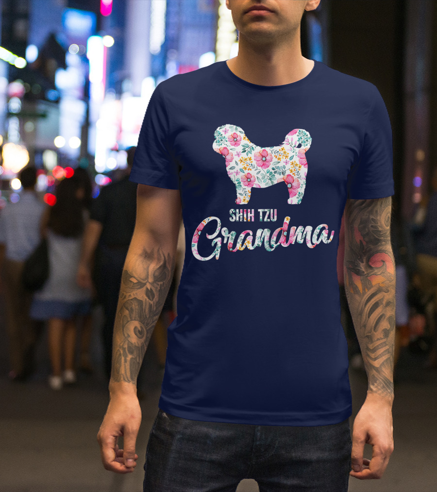Shih Tzu Grandma Floral Dog T-Shirt