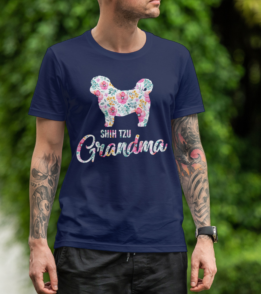 Shih Tzu Grandma Floral Dog T-Shirt