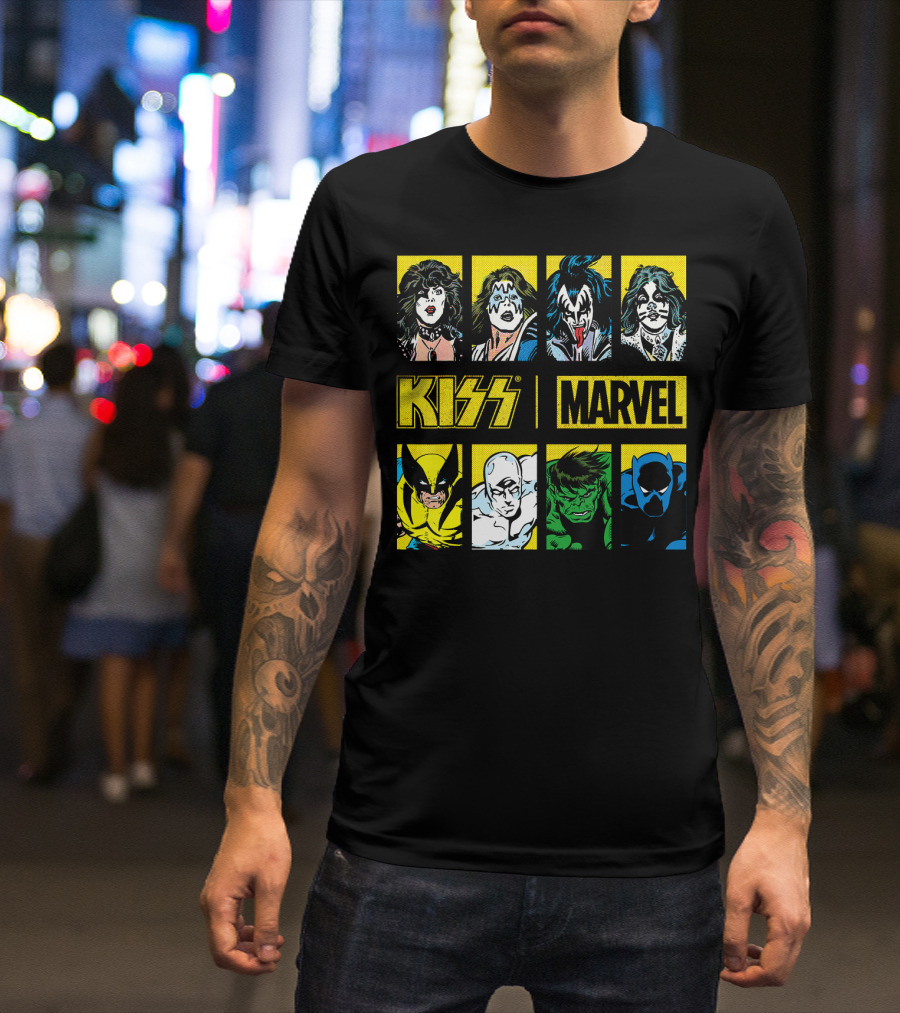 KISS Marvel Wolverine Hulk Black Panther Hero Portrait Boxes T-Shirt
