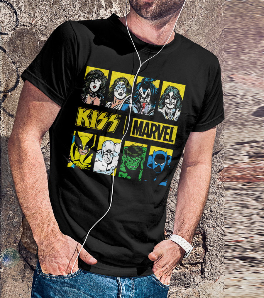 KISS Marvel Wolverine Hulk Black Panther Hero Portrait Boxes T-Shirt