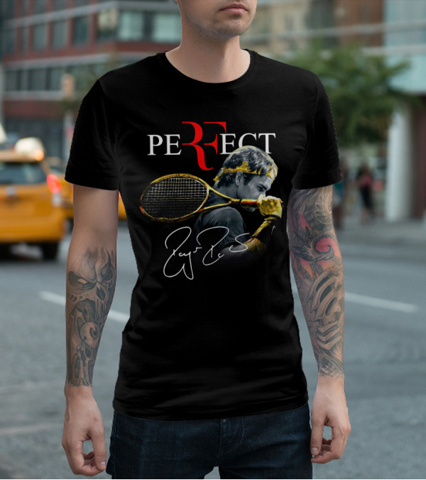 Roger Federer Perfect Tennis Tribute Racket Signature Iconic Moment T-Shirt