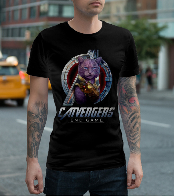 Catvengers End Game Infinity Gauntlet Purple Cat Avengers Iconic T-Shirt