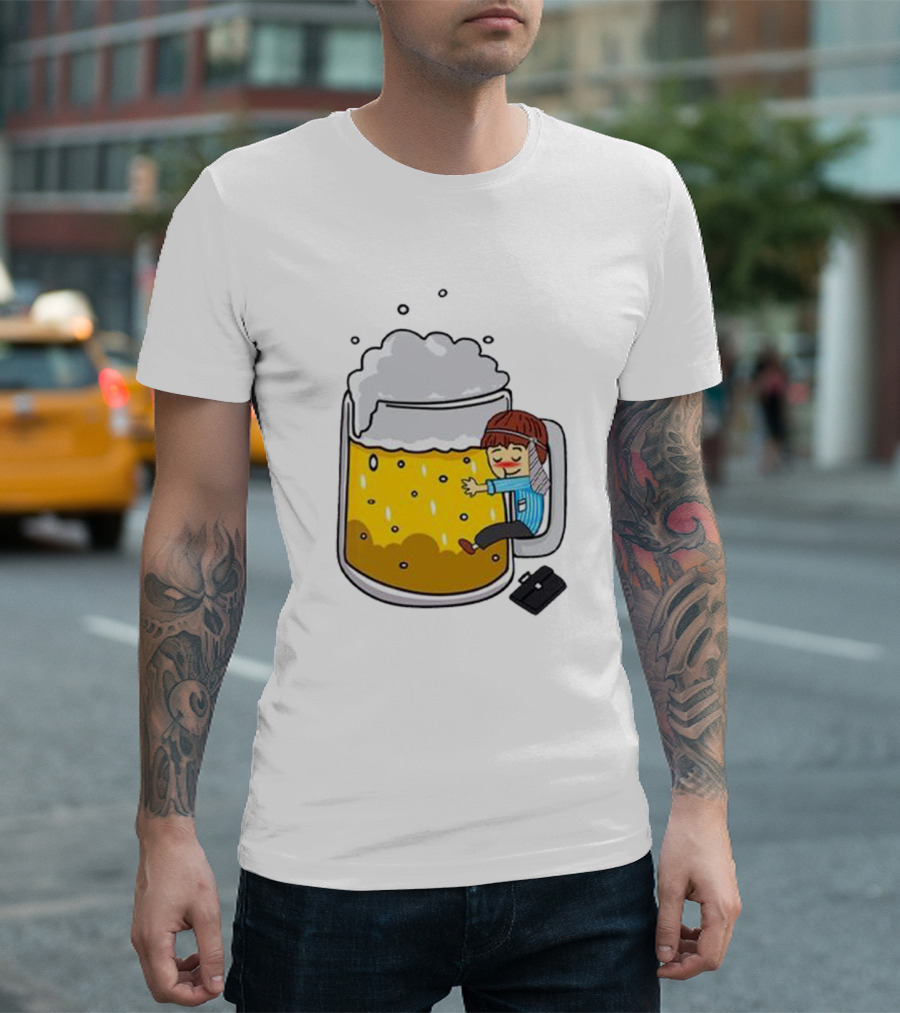 Beer Mug Hug with Traveler Cartoon Character T-Shirt
