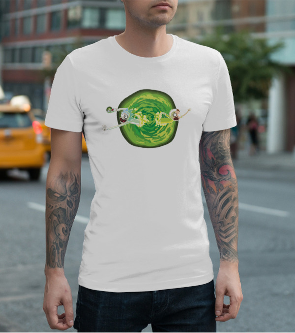 Rick And Morty Animated Portal Gun Adventure Scene T-Shirt