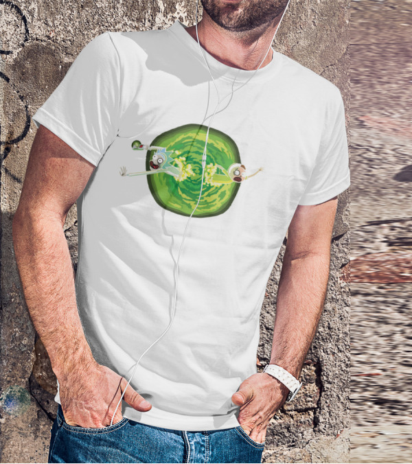 Rick And Morty Animated Portal Gun Adventure Scene T-Shirt
