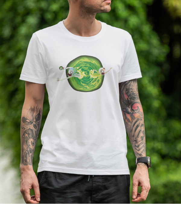 Rick And Morty Animated Portal Gun Adventure Scene T-Shirt