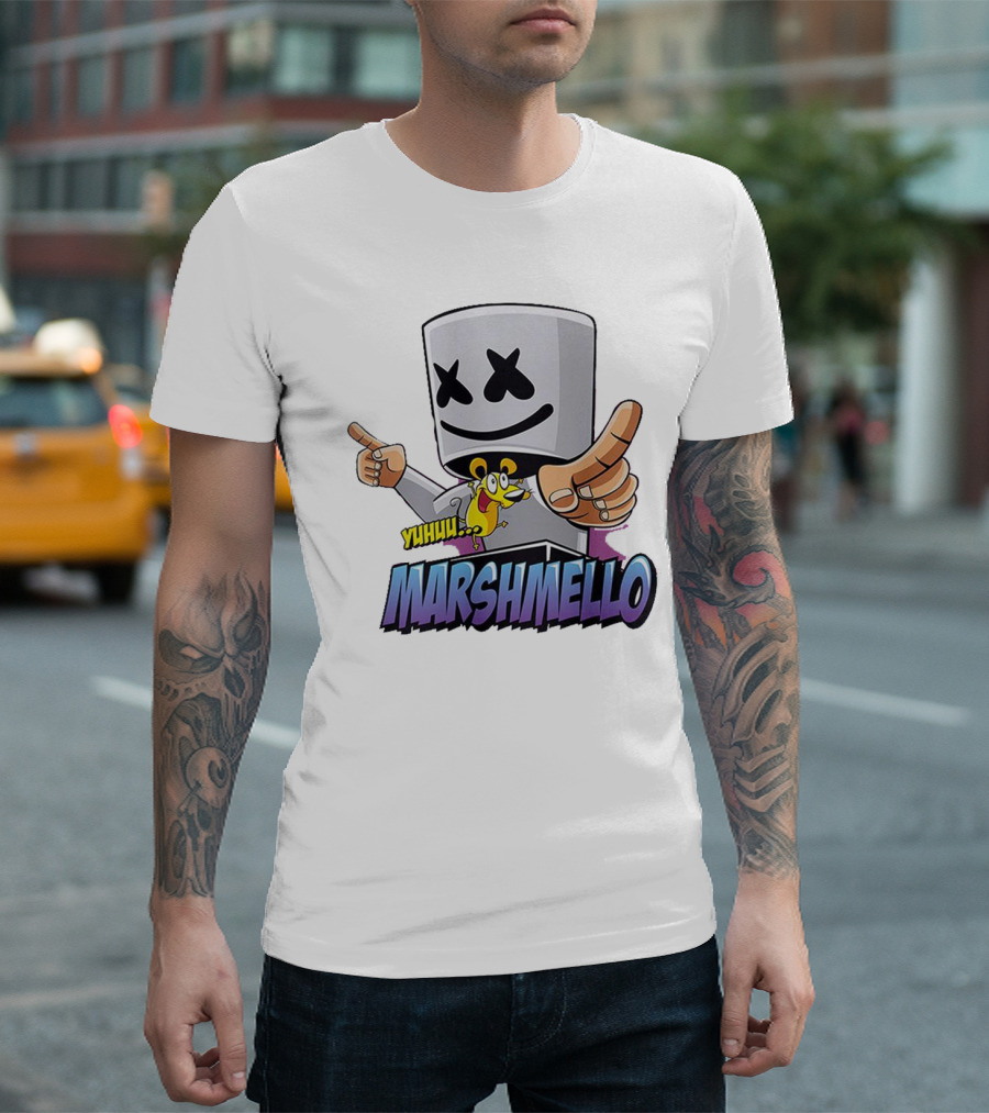 Marshmello Yuhuuu Cartoon Styled Short Sleeve T-Shirt