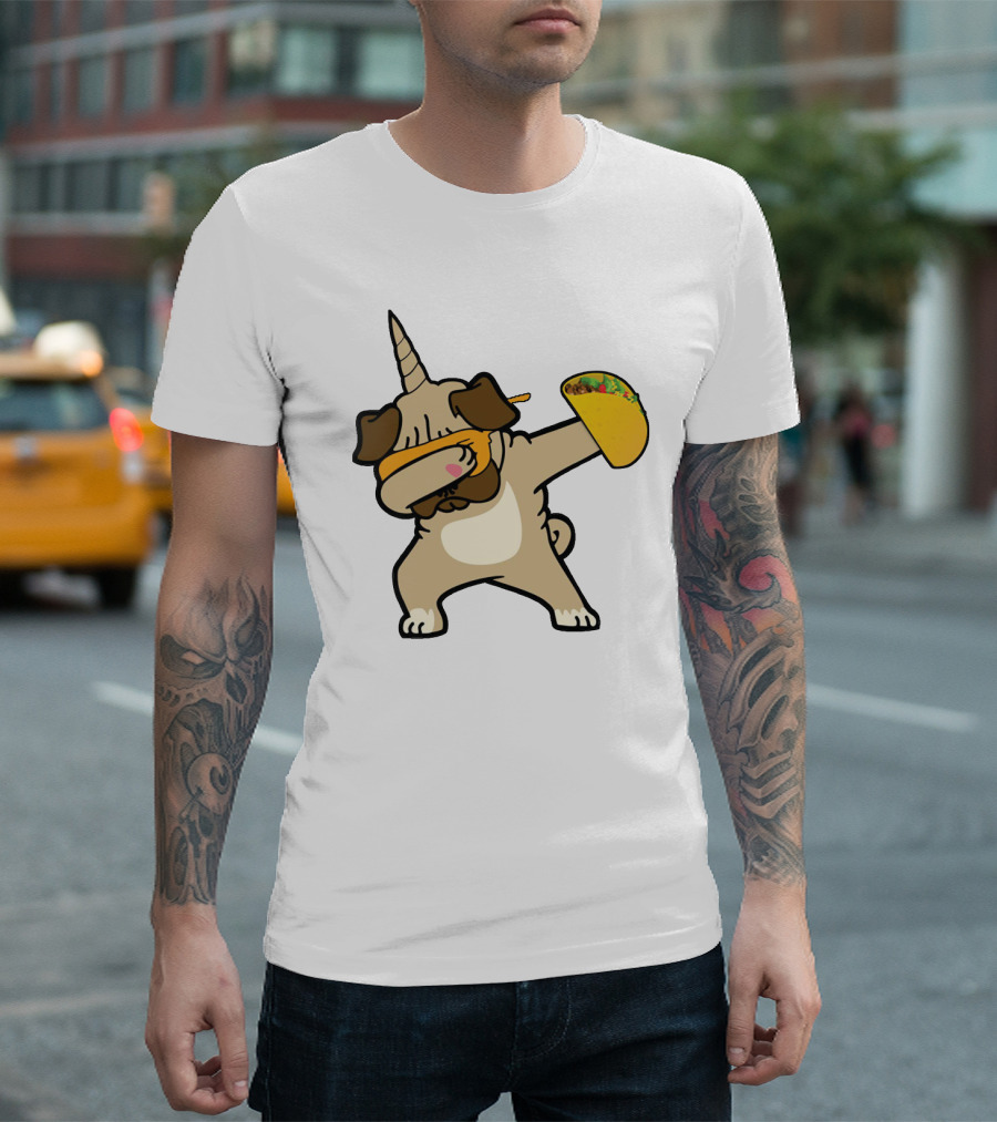 Dabbing Pugicorn with Taco Mexican Style Fun T-Shirt