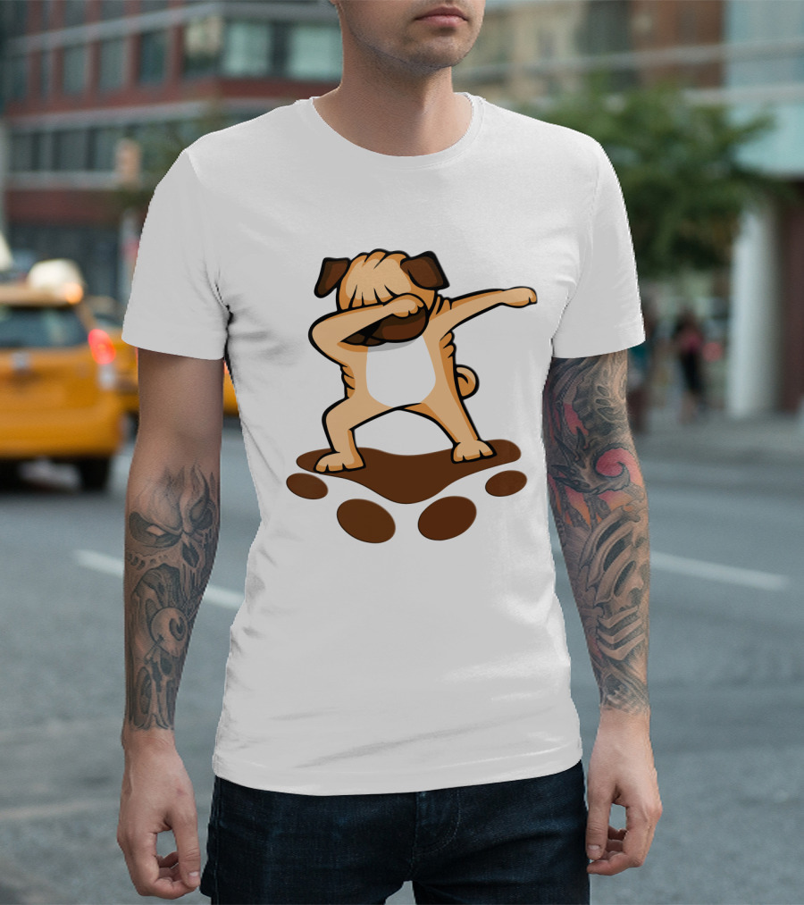 Dabbing Pug Dog with Paw Prints Funny Pug Owner T-Shirt