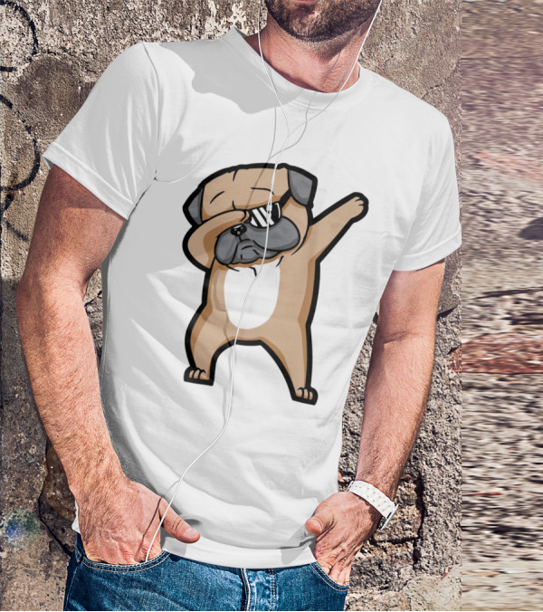 Dabbing Pug With Sunglasses Dance Pose Drawing T-Shirt