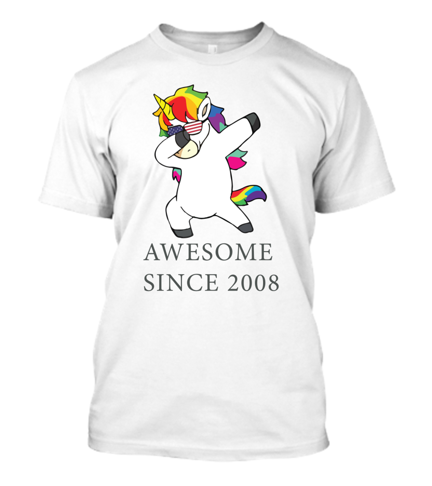 Awesome Since 2008 Rainbow Unicorn Dabbing USA Sunglasses T-Shirt