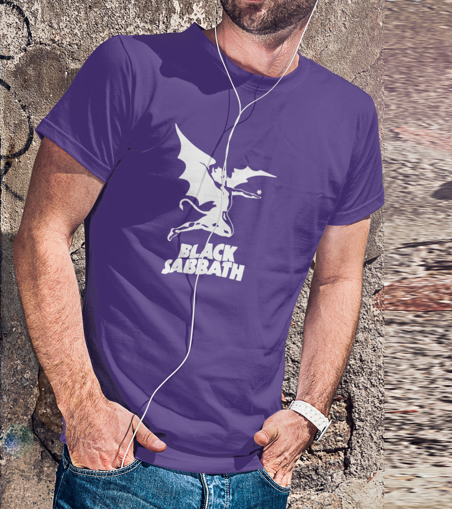 Black Sabbath Flying Devil Logo Purple Background T-Shirt