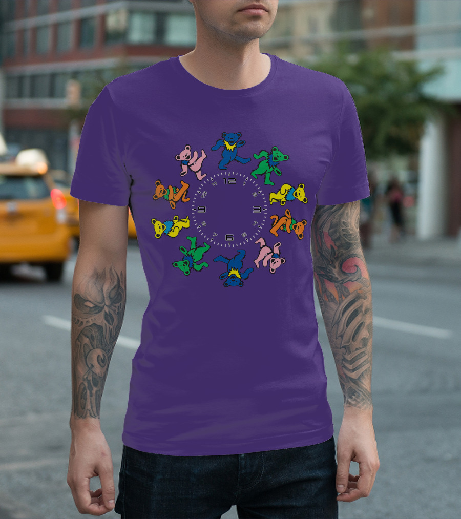 The Grateful Bear Colorful Dancing Bears Around Clock T-Shirt