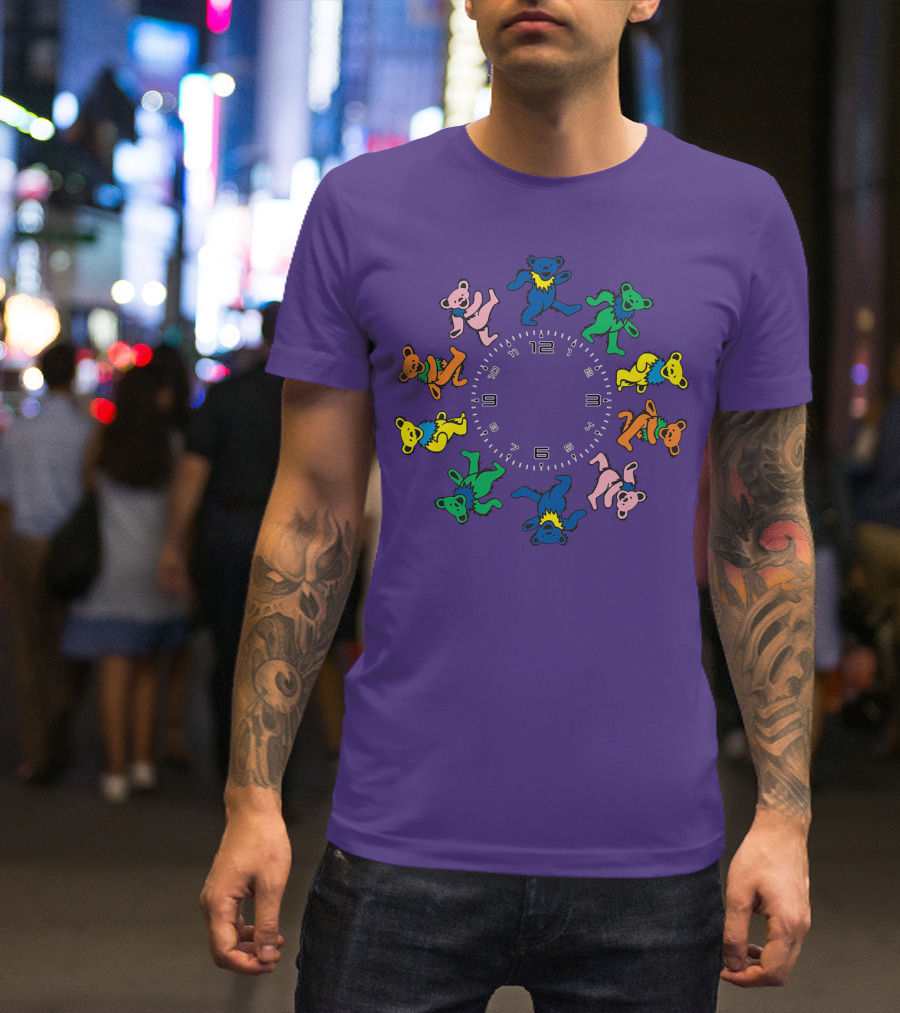 The Grateful Bear Colorful Dancing Bears Around Clock T-Shirt