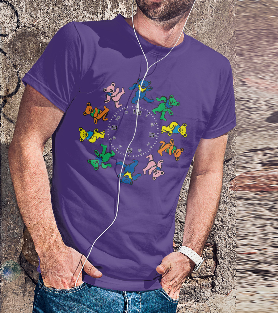 The Grateful Bear Colorful Dancing Bears Around Clock T-Shirt