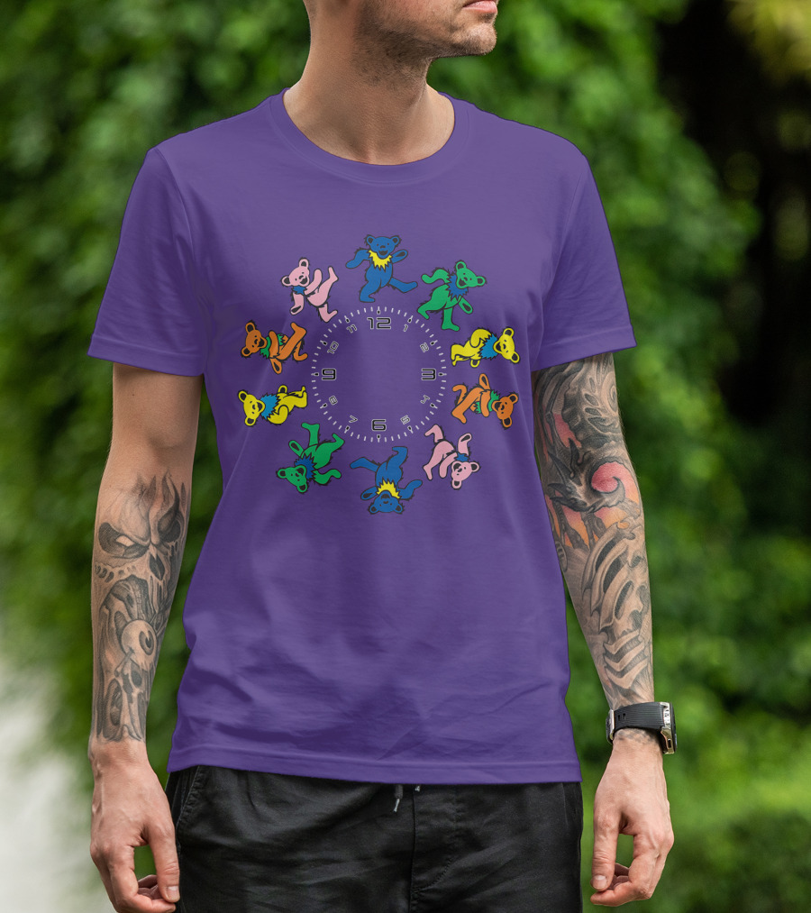 The Grateful Bear Colorful Dancing Bears Around Clock T-Shirt