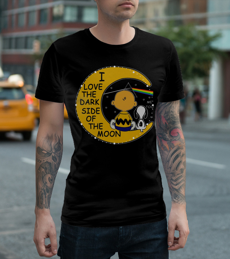 I Love The Dark Side of the Moon Charlie Brown Snoopy Rainbow Prism Moon T-Shirt
