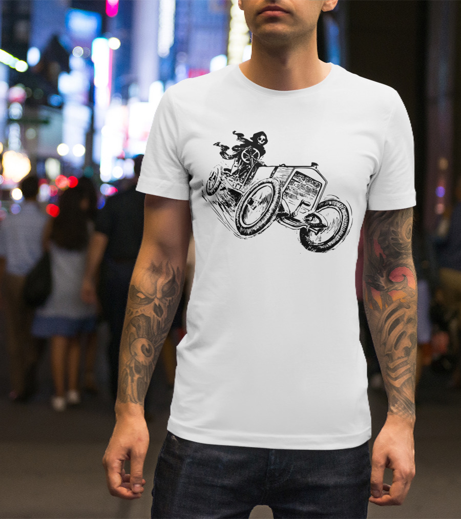 Vintage Death Racing Grim Reaper In High-Speed Race Car T-Shirt