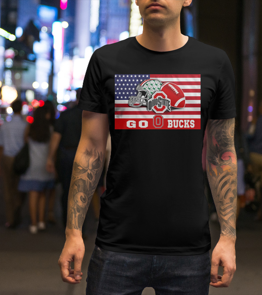Ohio State Buckeyes Go Bucks American Flag Football Helmet T-Shirt