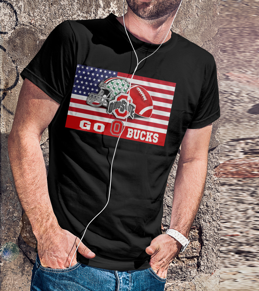 Ohio State Buckeyes Go Bucks American Flag Football Helmet T-Shirt