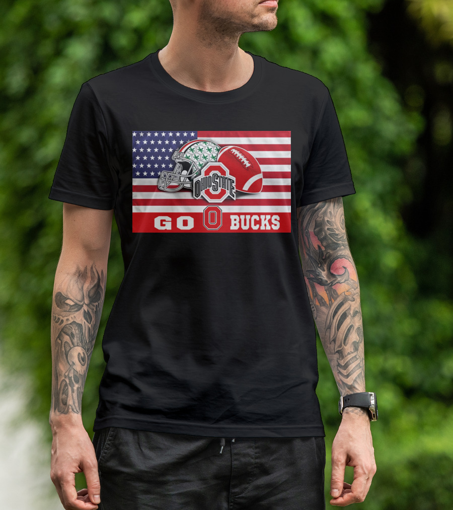 Ohio State Buckeyes Go Bucks American Flag Football Helmet T-Shirt