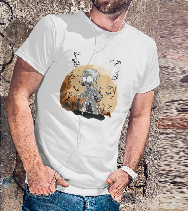 Halloween Zombies Mummy With Moon Tombs And Spooky Trees T-Shirt