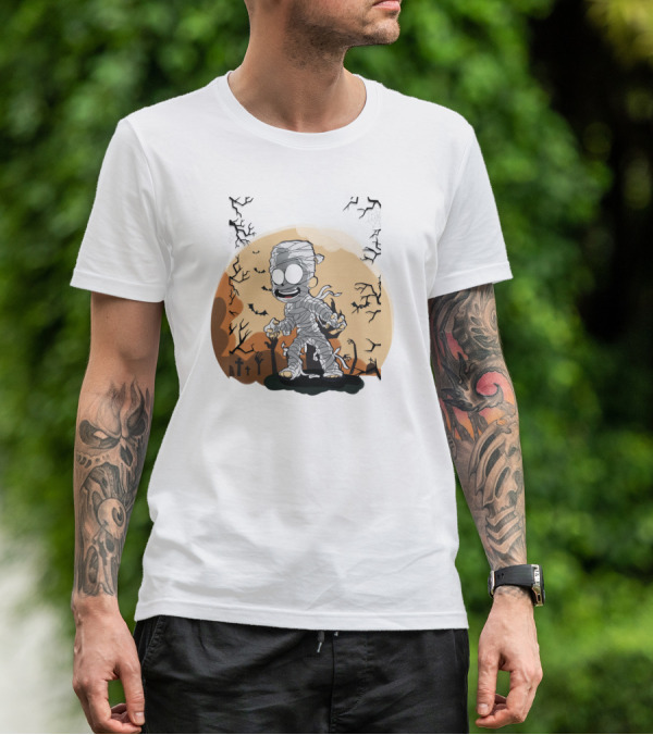 Halloween Zombies Mummy With Moon Tombs And Spooky Trees T-Shirt