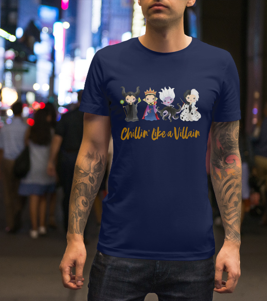 Disney Chillin' Like A Villain Maleficent Evil Queen Ursula Cruella Characters T-Shirt