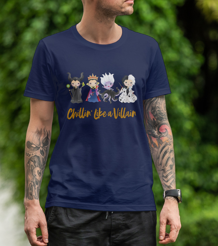 Disney Chillin' Like A Villain Maleficent Evil Queen Ursula Cruella Characters T-Shirt