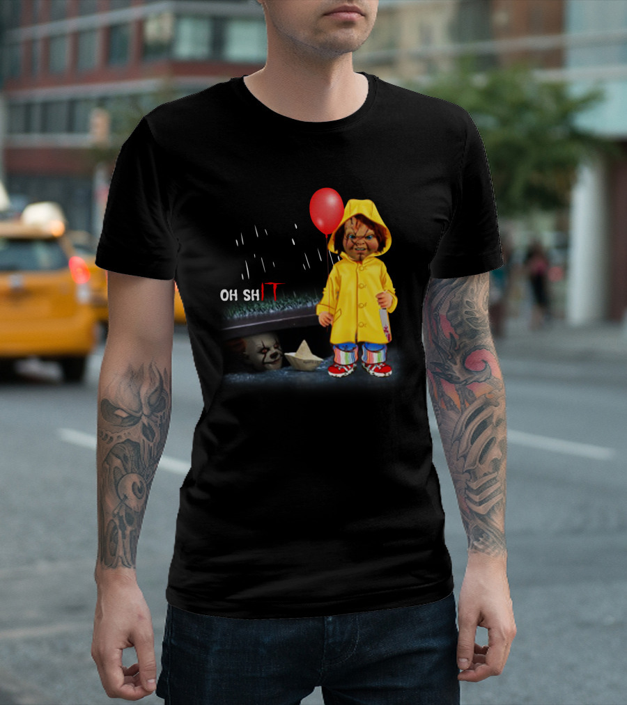 Pennywise and Chucky Oh ShIT Red Balloon Yellow Raincoat Storm Drain T-Shirt