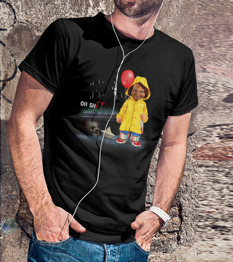 Pennywise And Chucky Oh ShIT Red Balloon Yellow Raincoat Storm Drain T-Shirt