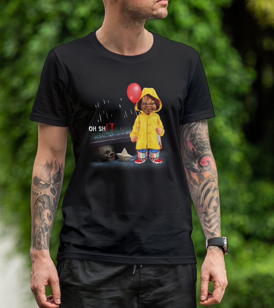 Pennywise And Chucky Oh ShIT Red Balloon Yellow Raincoat Storm Drain T-Shirt