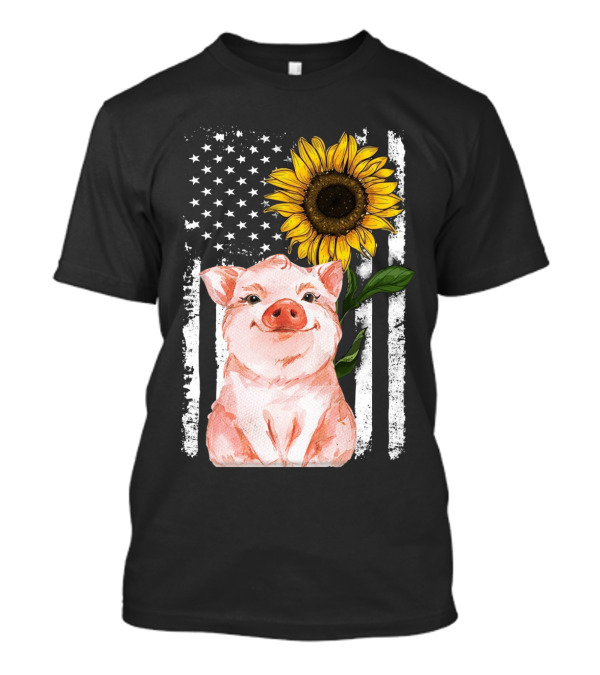 American Flag Sunflower Pig Vintage T-Shirt