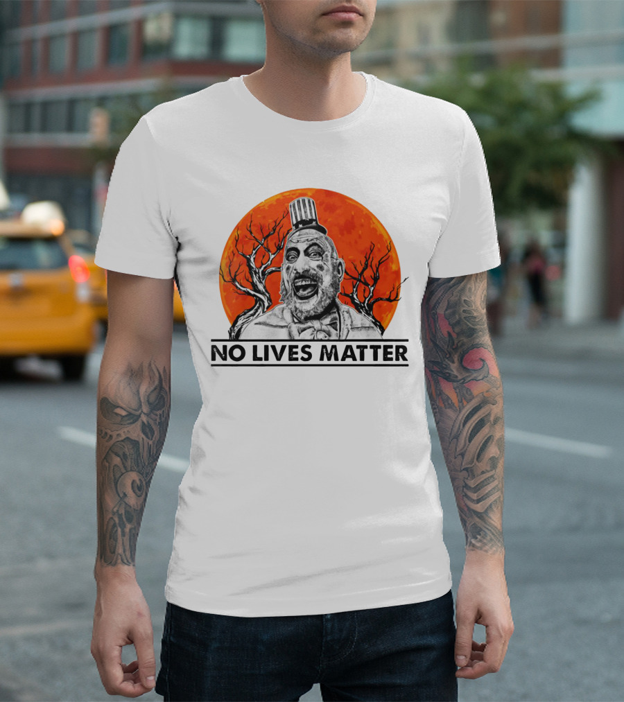 Captain Spaulding No Lives Matter Creepy Clown with Orange Moon and Bare Trees T-Shirt