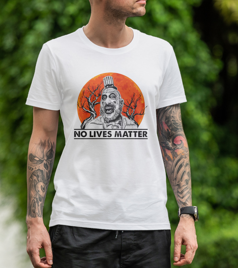 Captain Spaulding No Lives Matter Creepy Clown With Orange Moon And Bare Trees T-Shirt