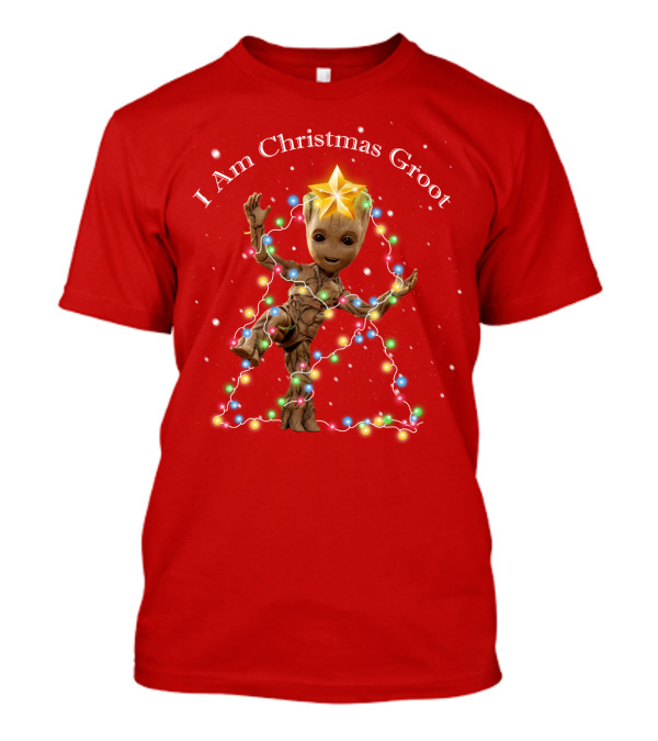 I Am Christmas Groot With Lights And Star T-Shirt