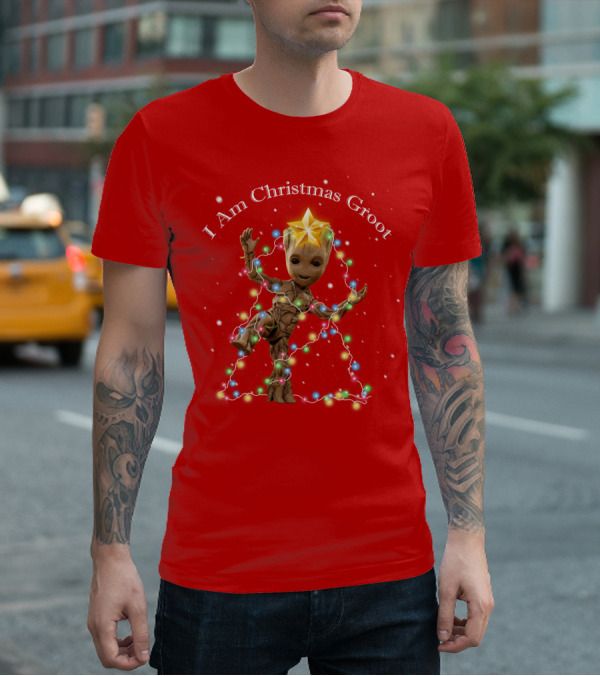 I Am Christmas Groot With Lights And Star T-Shirt