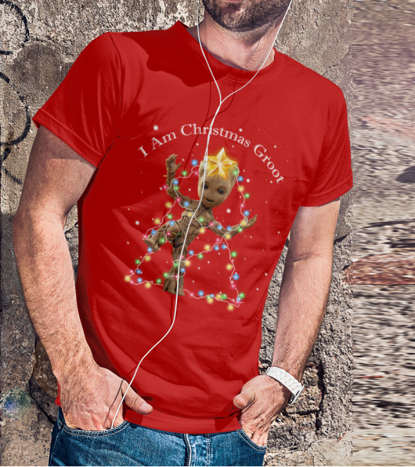 I Am Christmas Groot With Lights And Star T-Shirt