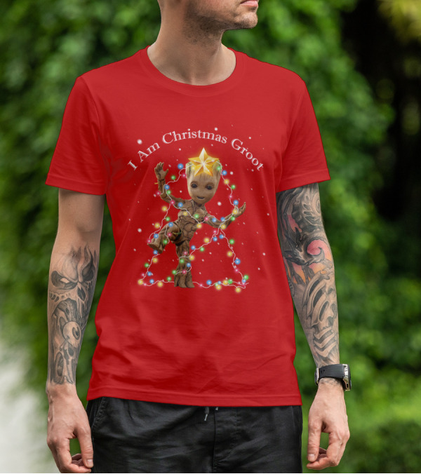 I Am Christmas Groot With Lights And Star T-Shirt