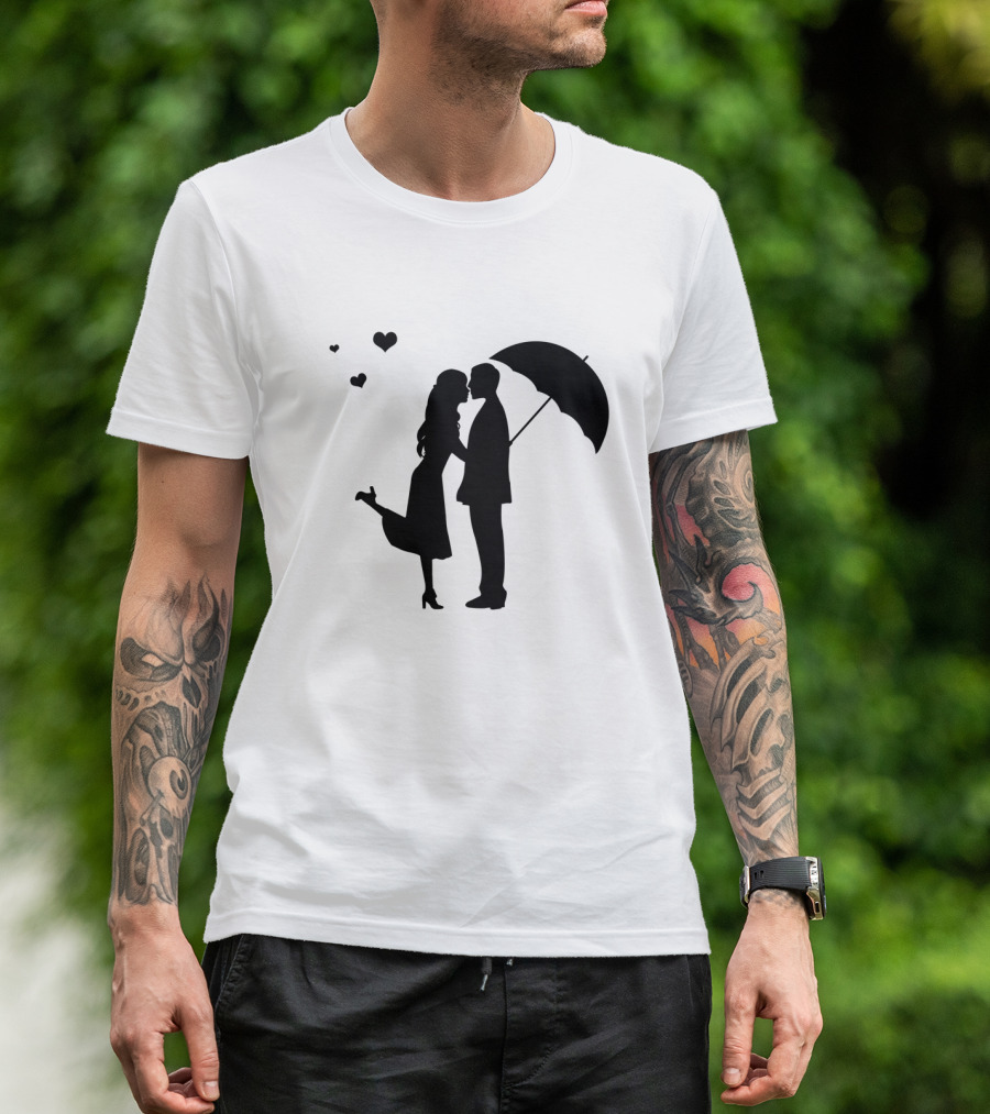Couple Romantic Umbrella Hearts T-Shirt