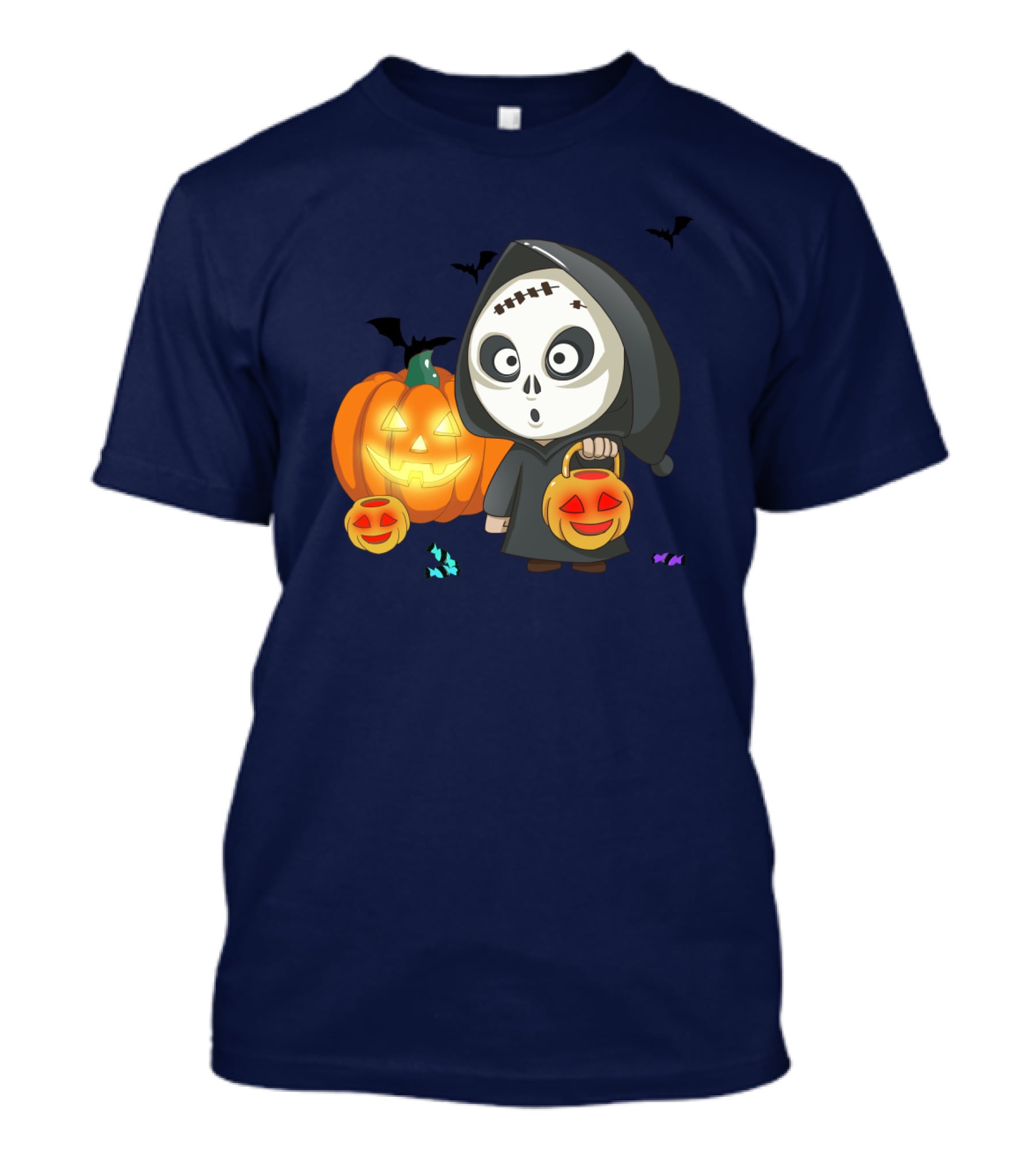 Halloween Makeup Ghost With Pumpkin Lanterns And Bats T-Shirt