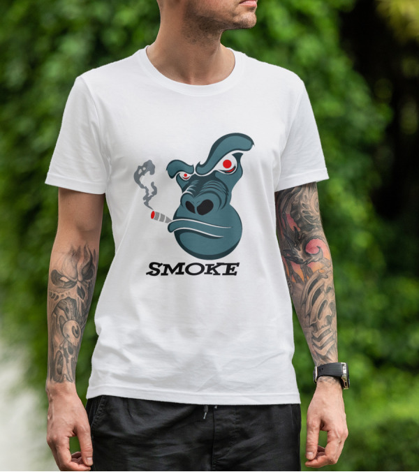 Smoke Kong Smoking Gorilla Icon With Angry Red Eyes T-Shirt