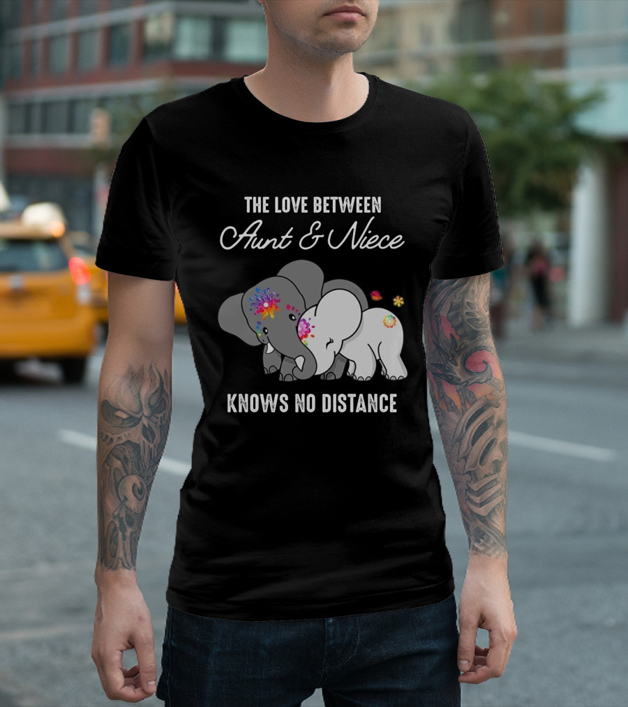 The Love Between Aunt And Niece Knows No Distance Elephants With Colorful Flowers T-Shirt